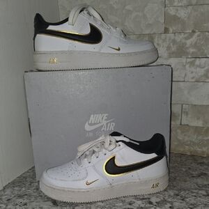 Nike Kids Air Force 1 White with Gold Accents